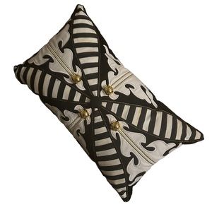 McKenzie Childs lumbar pillow. Like new, embroidered with gold balls.